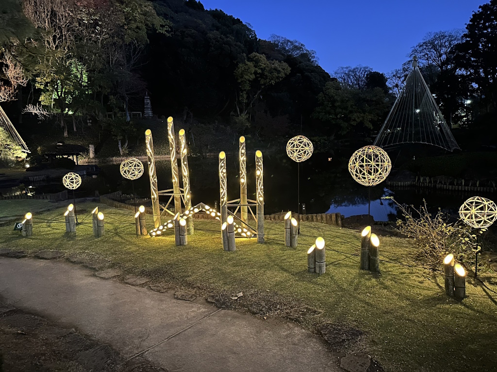 Bamboo light art using abandoned bamboo forests - A bamboo symphony decorated with water and light -