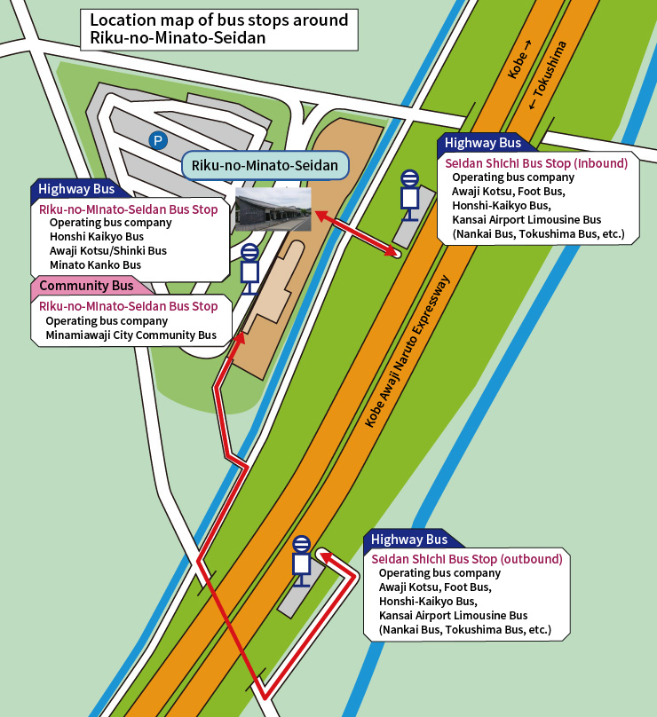 Bus stop area map for Land Port Seidan area